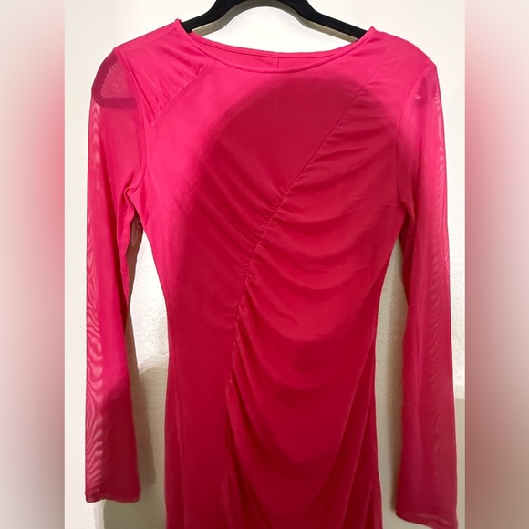 NWOT Halara Sheer Pink Long Sleeve Ruched Party Wedding Guest Dress Small - Picture 8 of 10